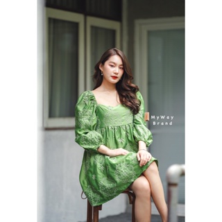 MyWay Brand :Dress ชุดเดรส Green Embroidery  👋เลื่อนดูขนาดที่รูปสุดท้ายน้า