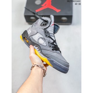 Nike Air Jordan 5 Off-White X AJ5 High Top รองเท้าบาสเก็ตบอล ระบายอากาศ สําหรับผู้ชาย