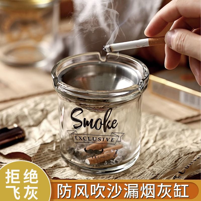 ℗Creative ที่เขี่ยบุหรี่ในครัวเรือนช่องทางสแตนเลส Anti-Flying ASH พร้อมฝาครอบ Office ashtray บุคลิกภาพ windproof ที่เขี่