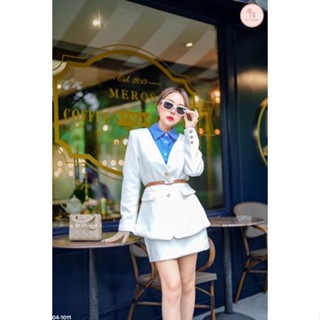 blazer สีขาว +เชิ๊ตสีน้ำเงิน+กระโปรงสั้น💶 bt 04-1011