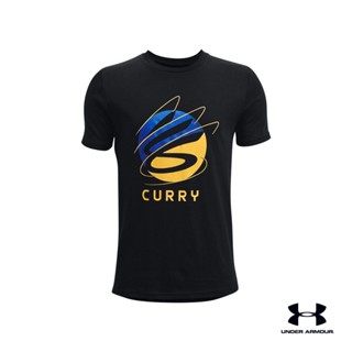 Under Armour UA Boys Curry Logo Short Sleeve เสื้อออกกำลังกายแขนสั้น บาสเก็ตบอล สำหรับเด็กผู้ชาย สำหรับเล่นบาสเก็ตบอล