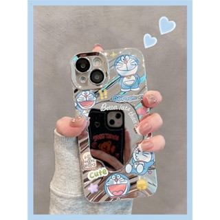 เคสโทรศัพท์มือถือกระจก ชุบไฟฟ้า ลายการ์ตูนโดราเอมอน สไตล์ญี่ปุ่น สําหรับ Apple iPhone 15 14 promax 13