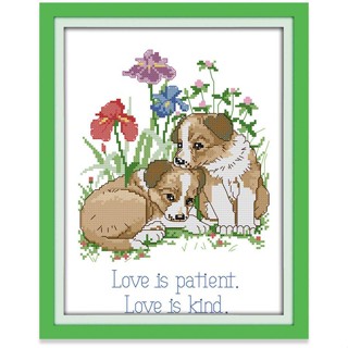 ปักครอสติส ครอสติสแบบปัก สุนัข สัตว์ 14/11CT ผ้าพิมพ์ลาย