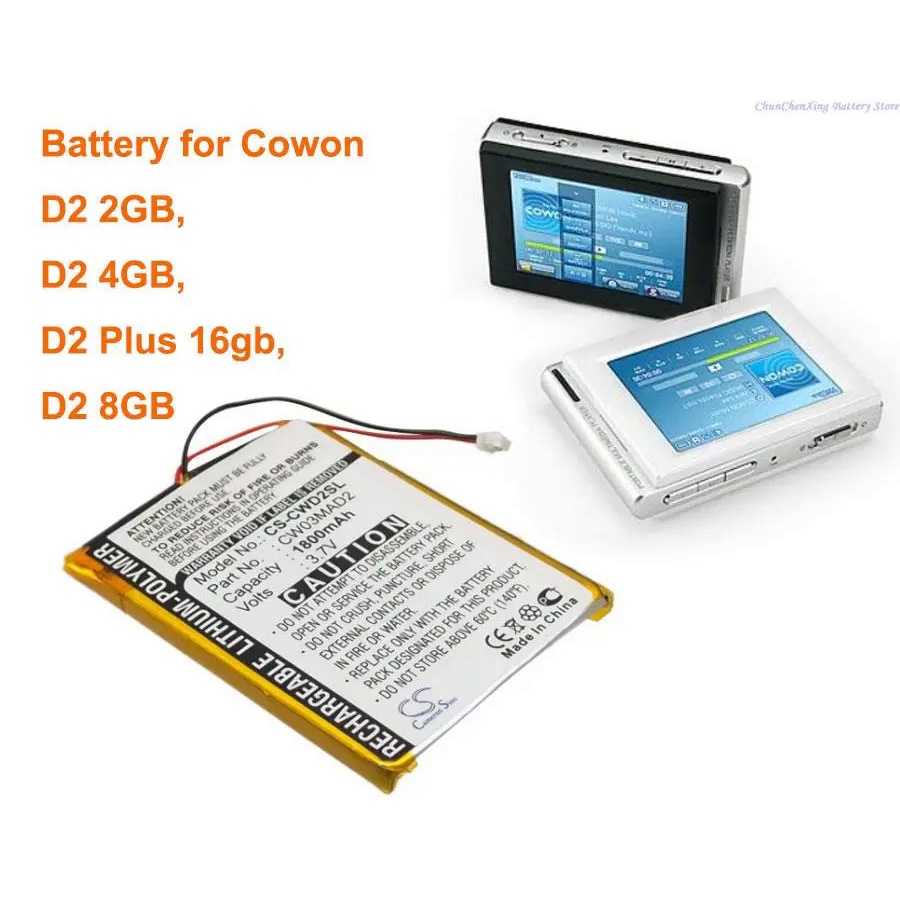 PHOP 1800mAh Battery  for Cowon D2 2GB, D2 4GB, D2 8GB, D2 Plus 16gb