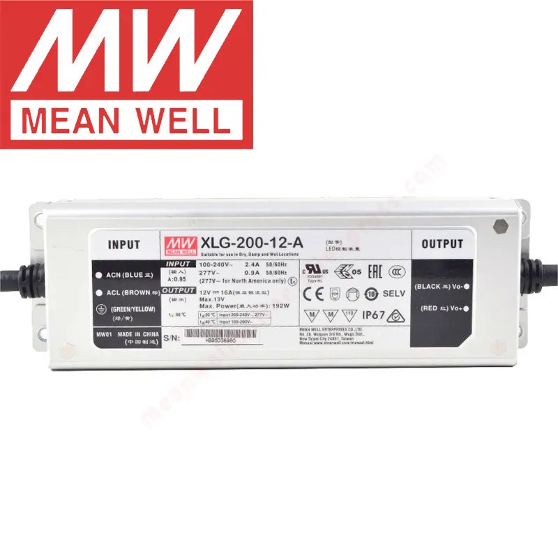 Mean Well XLG-200-12/24-A /Ab IP67เคสโลหะถนน/โคมไฟตึกระฟ้า XLG-200-H Meanwell/L-A /Ab 200W ไดรเวอร์ 