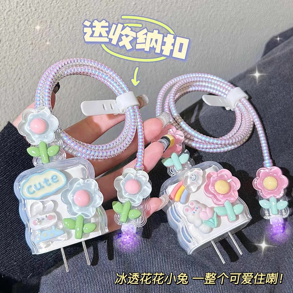 🚚พร้อมส่ง🚚 18W/20W ( 1เซ็ท5ชิ้น )ชุดแต่งสายชาร์จลายการ์ตูน เคสหัวชาร์จ ชุดถนอมสายชาร์จการ์ตูนน่ารักๆ thumbnail 6