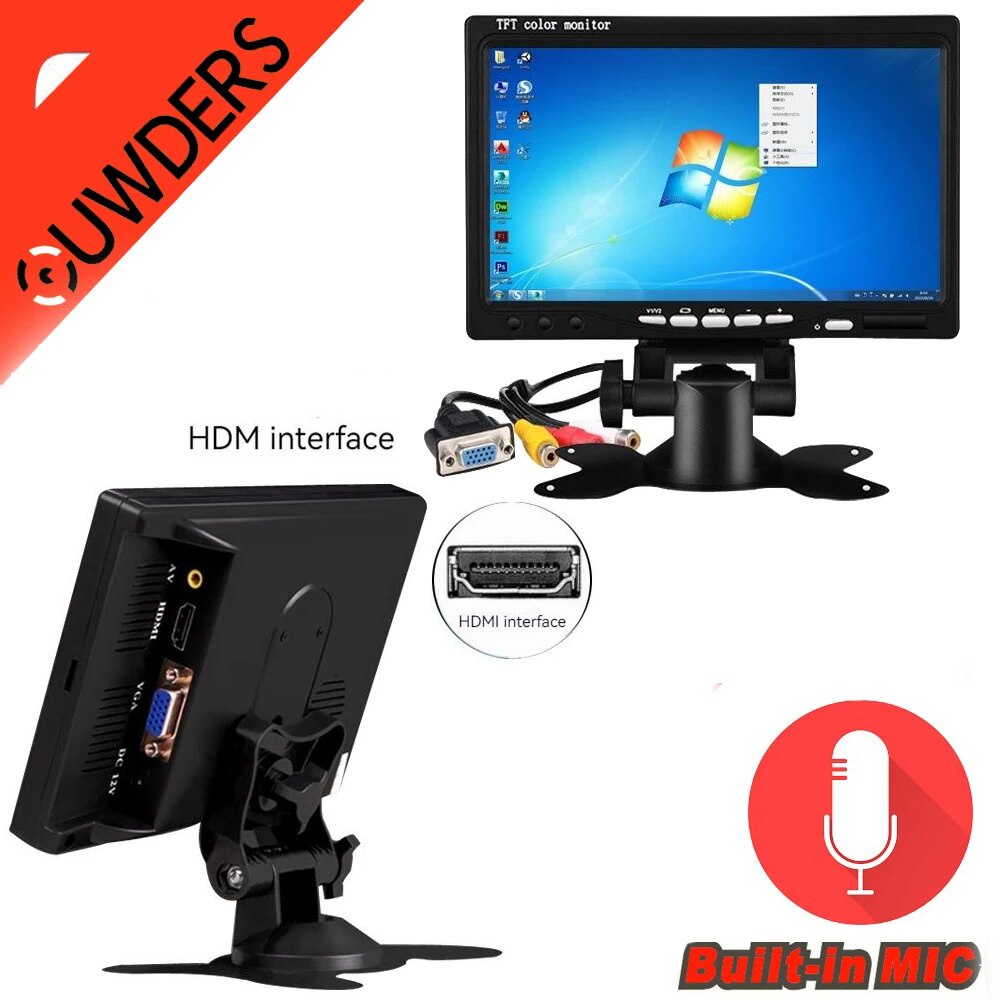 76S Car TV mini small LCD 10-inch high-definition monitor monitor 7-inch desktop small home hdmi VGA