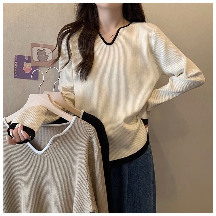 ใหม่ เสื้อยืดลําลอง แขนยาว ลายทาง ทรงหลวม ขนาดใหญ่ ยาวปานกลาง แฟชั่นสําหรับสตรี