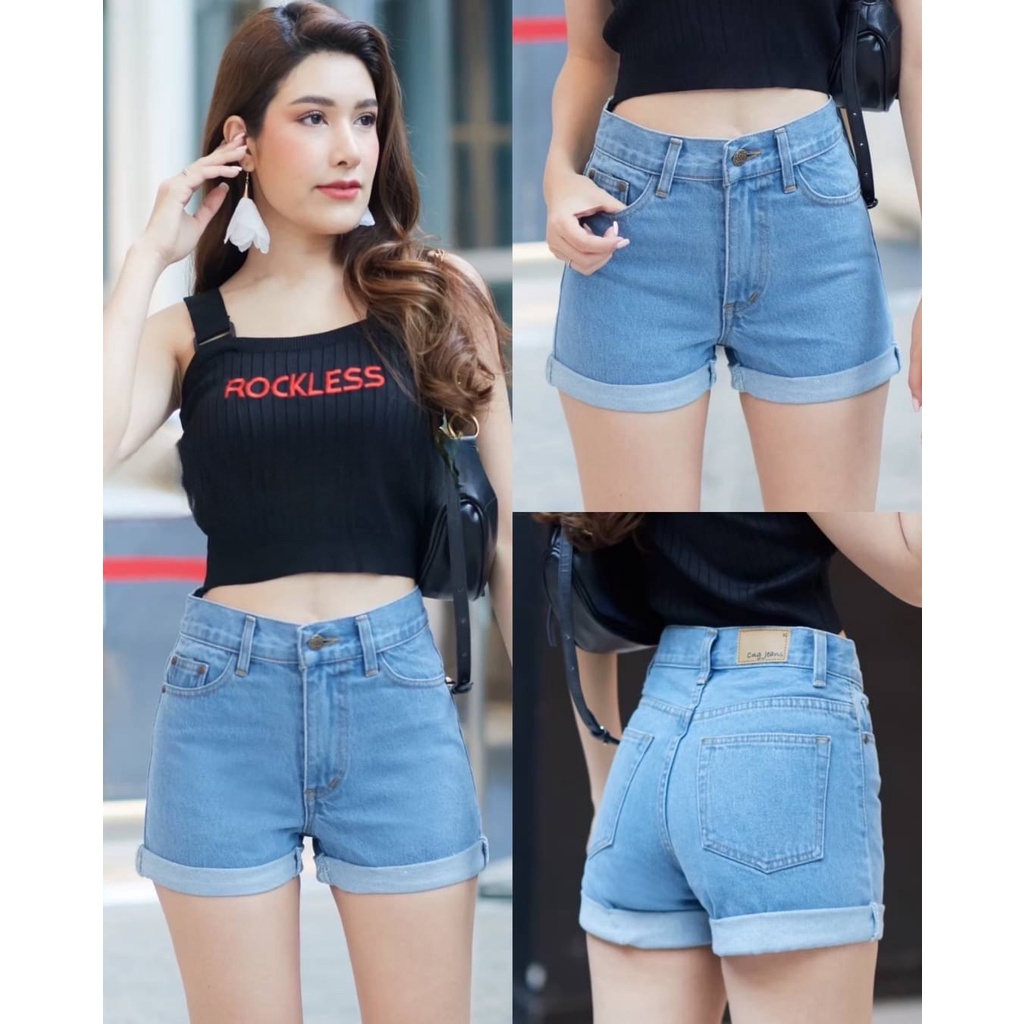 [พร้อมส่ง S-6XL] Fineday Jeans กางเกงยีนส์ ขาสั้น เอวกลาง ปิดสะดือ รุ่นพับขา ทรงตรง ผ้าไม่ยืด มี 4 สี สาวอวบ Plus size - รูปที่ 4