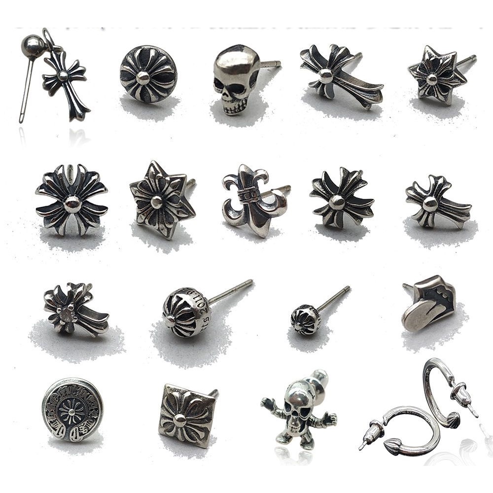 Chrome Hearts ต่างหูเงินแท้ 925 รูปหัวใจโครเมี่ยม สไตล์เกาหลีย้อนยุค สําหรับผู้ชาย และผู้หญิง