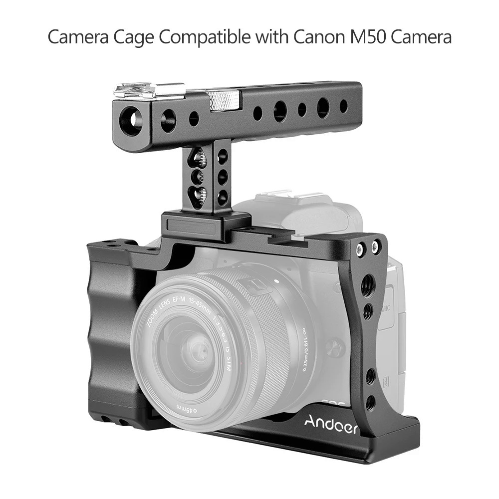Andoer กล้องถ่ายภาพ Cage Top Handle Kit อลูมิเนียมอัลลอยด์พร้อม Cold Shoe Mount ใช้งานร่วมกับ Canon EOS M50 DSLR Camera