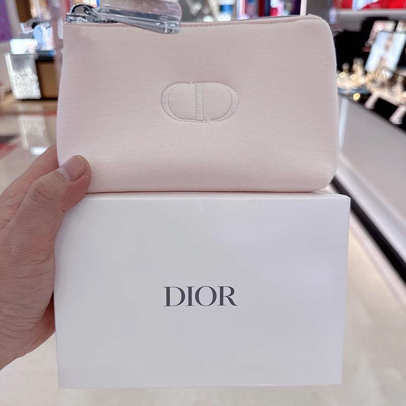 [สินค้าใหม่] Dior กระเป๋าเครื่องสําอาง กระเป๋าคลัทช์ ผ้าฝ้าย กํามะหยี่ สีชมพูอ่อน