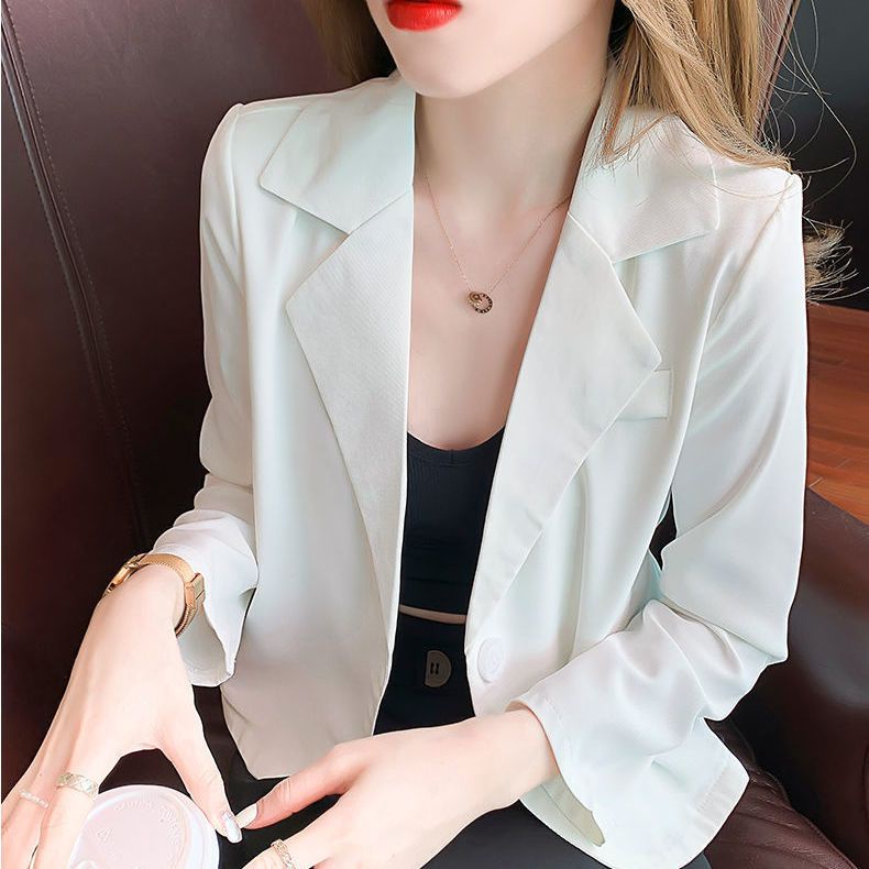 เสื้อเบลเซอร์แขนยาว ทรงหลวม แต่งกระดุมแถวเดียว สีพื้น แบบเรียบง่าย สําหรับผู้หญิง