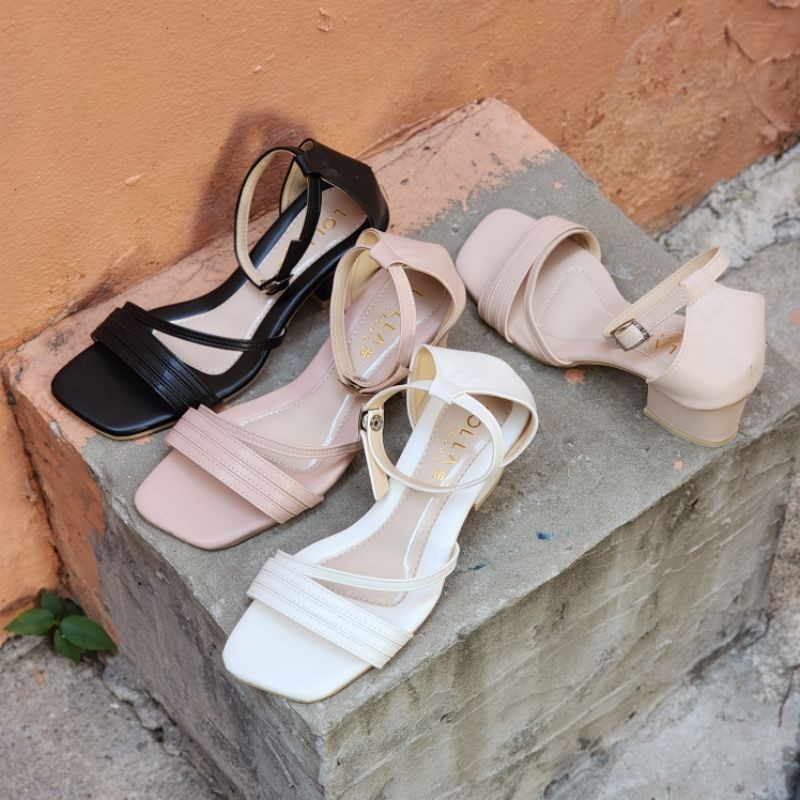 OHODOODEE รองเท้าส้นสูงตันทรงสวม หนังเรียบรัดข้อเท้า พร้อมส่ง