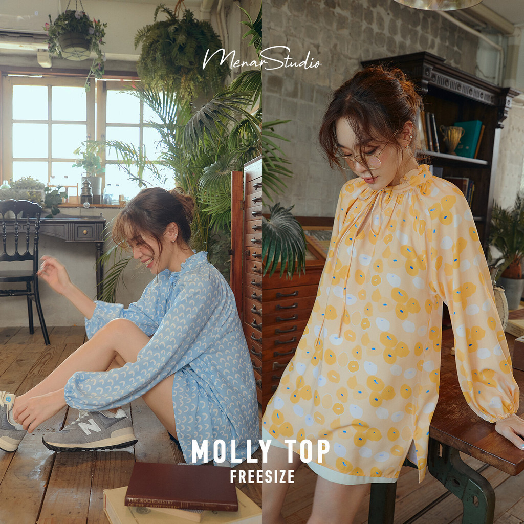 [ MOLLY TOP ] ลายผ้าปริ้นคิ้วท์ๆ มาพร้อมกับผ้าที่นุ่มมากกก มองจากมุมไหนก็สดใส สบายตาสุดๆ ผ้าไม่บางโป๊ ใส่สบายมาก