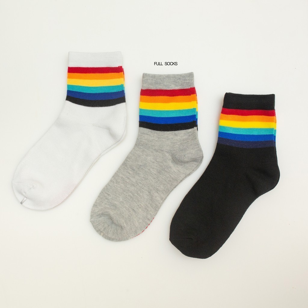 ถุงเท้า สีรุ้ง สายรุ้ง แถบสีรุ้ง ขนาด Free Size Rainbow รูปที่ 4