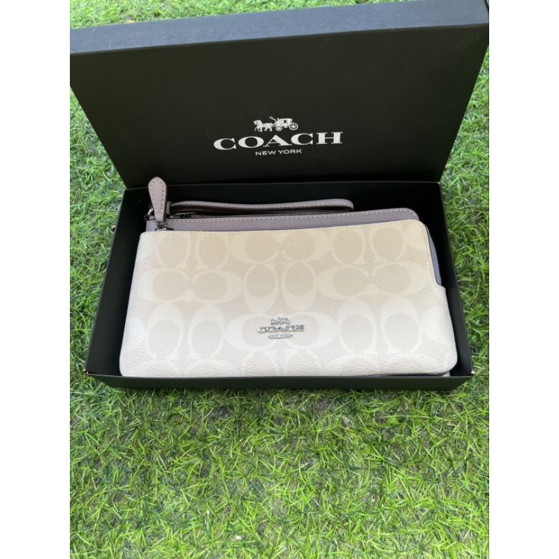 พร้อมส่ง คล้องมือ Coach 2 Zip ไซส์ L Double Zip Wallet in signature canvas