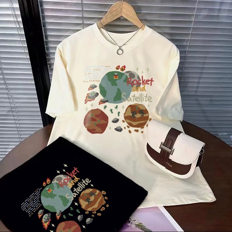 เสื้อยืดคอกลม แขนสั้น L65 พิมพ์ลายการ์ตูนรูปโลก ทรงหลวม เข้ากับทุกการแต่งกาย สไตล์ญี่ปุ่น สตรีท สําหรับผู้ชาย และผู้หญิ
