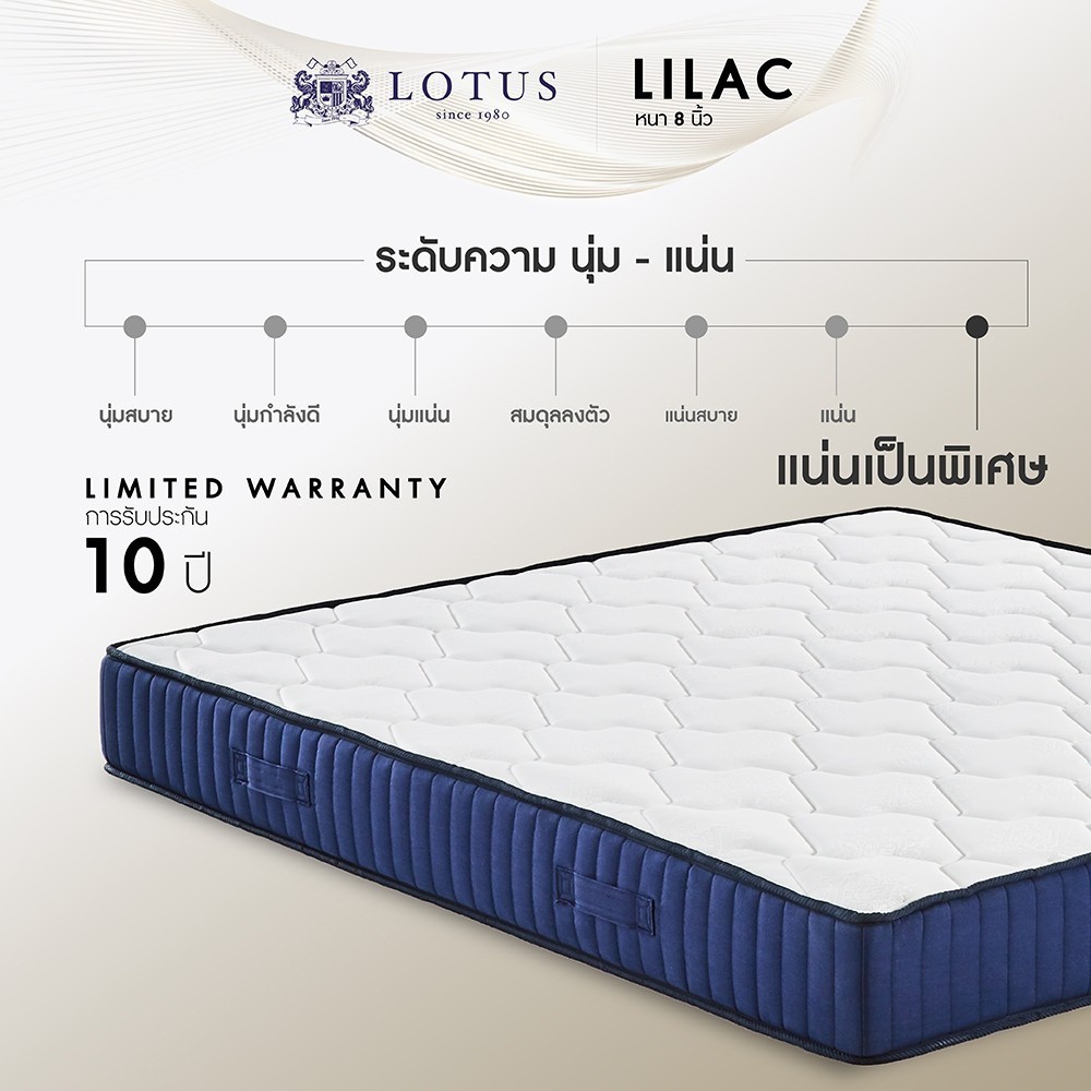 LOTUS ที่นอน (สเปคแน่นเป็นพิเศษ) รุ่น Lilac หนา 8 นิ้ว ฟรี หมอนหนุนสุขภาพกันไรฝุ่น ส่งฟรี