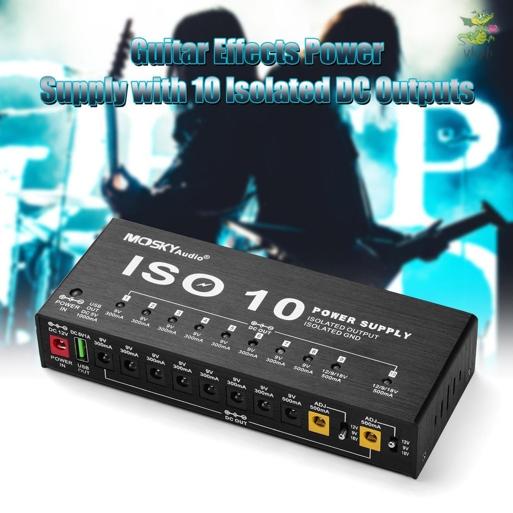 ZX MOSKYAudio ISO-10 Portable Guitar Effect Power Supply Station 10 Isolated DC Outputs &amp; One 5V USB Output for 9V