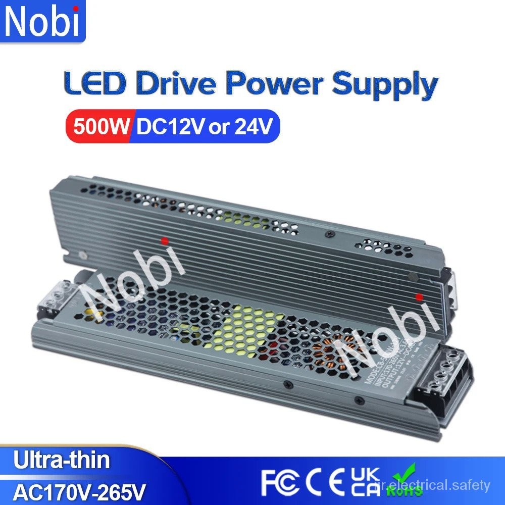 หม้อแปลงไฟฟ้า DC 12V 24V LED Power Supply 500W AC170-265V Ultra Thin ไม่มีพัดลมไม่มีเสียงรบกวน LED Driver
