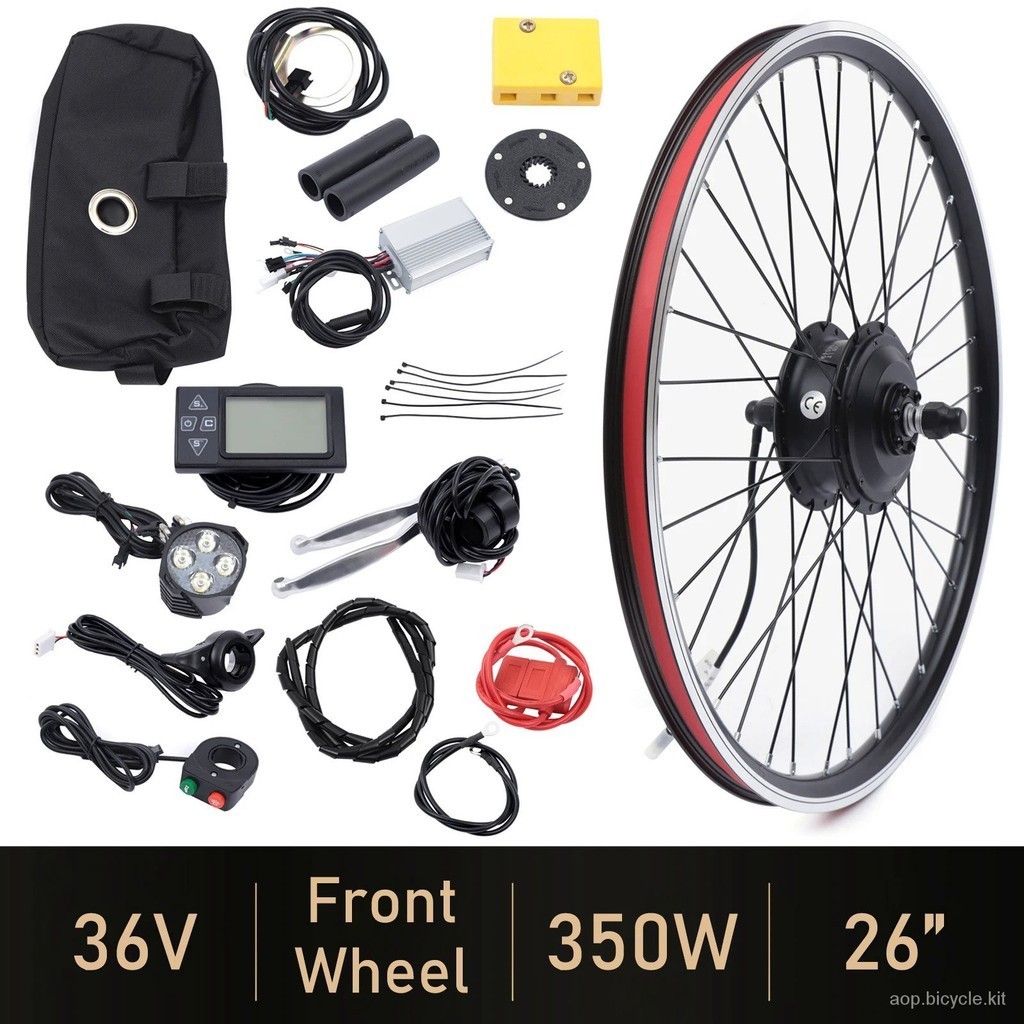 ชุดแปลงจักรยานไฟฟ้าพร้อมตัวควบคุมการแสดงผล LED,ดุมล้อหน้า,E-Bike ที่มีประสิทธิภาพ,PAS Brake, 26 ", 36V, 350W