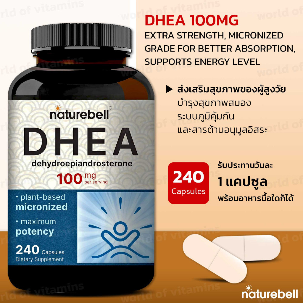 NatureBell DHEA 100mg, 240 Capsules | Extra Strength, Micronized Grade for Better Absorption (Sku.2350)