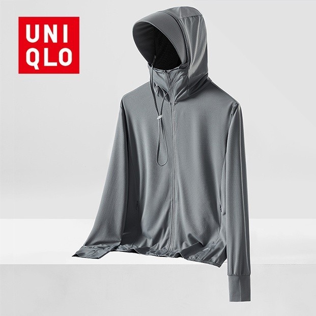 Uniqlo เสื้อคลุมกันแดด UPF50   ป้องกันรังสียูวี สีฟ้ากรมท่า มีซิป YKK ใส่สบาย ถอดออกได้ สําหรับผู้ชาย
