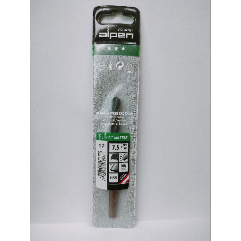 ดอกสว่านเจาะเหล็ก/Alpen/HSS Sprint Master/ขนาด7.5mm.