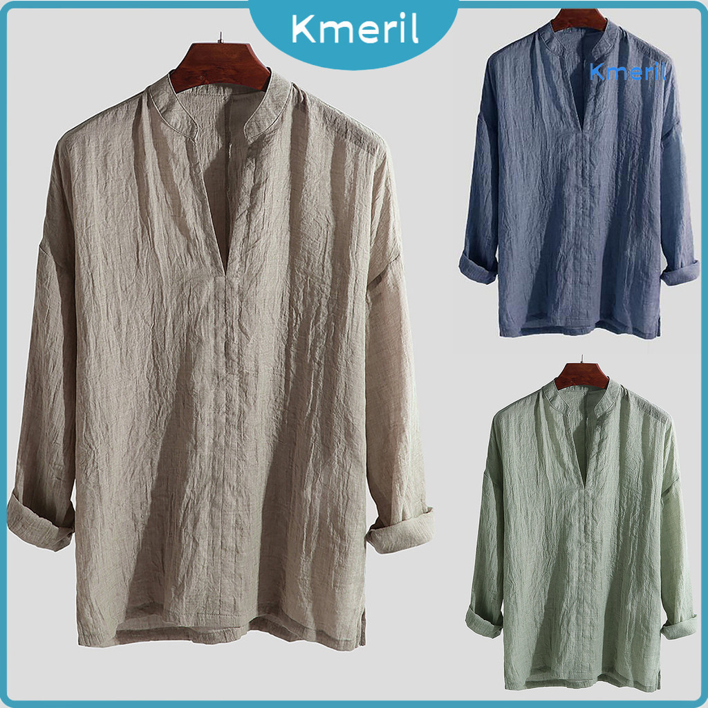 เสื้อเชิ้ต คอปก ผ้าลินิน ระบายอากาศ สีพื้น สําหรับผู้ชาย ใส่ในสํานักงาน