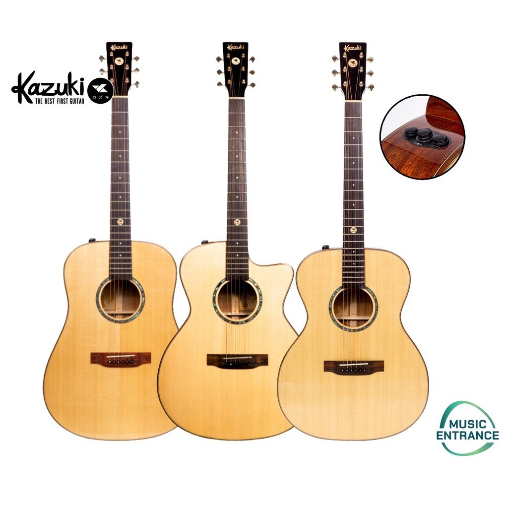Kazuki ALL SOUL Series Electric Acoustic Guitar All Solid กีต้าร์โปร่งไฟฟ้า ทรง Dreadnought OM GA