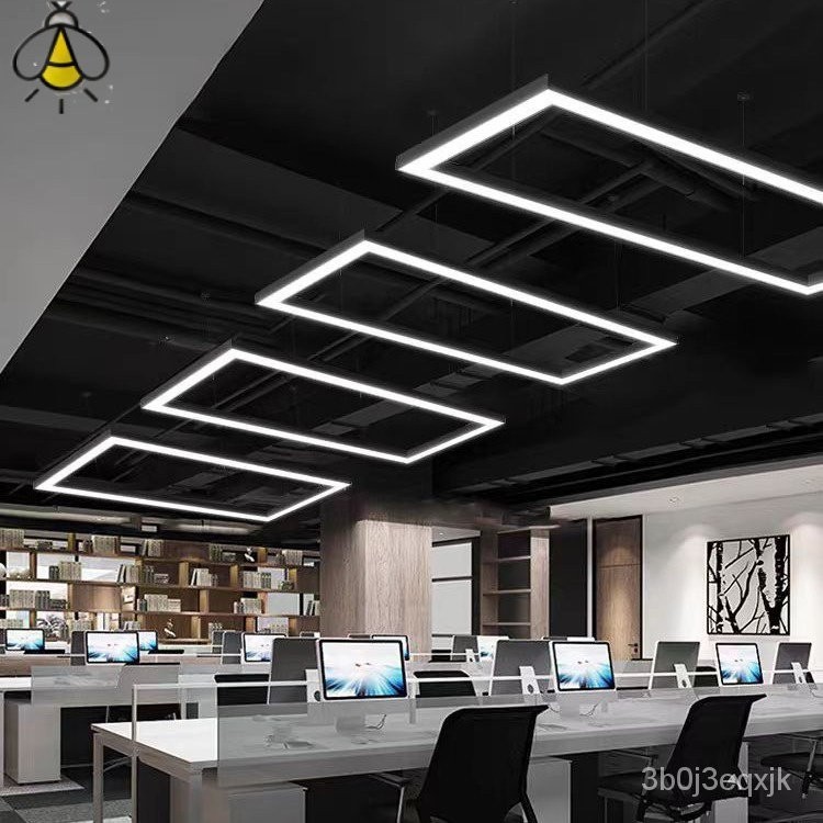 ledโคมไฟสี่เหลี่ยมผืนผ้าโคมระย้าสำนักงานโคมไฟห้องประชุมโคมไฟกลับไฟจัดแต่งห้องออกกำลังกายโคมไฟบรรยากาศห้องบิลเลียด P7TN