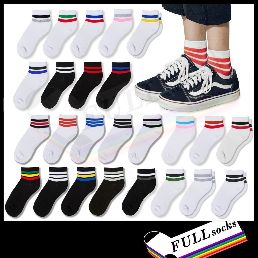 ถุงเท้าโอสคูล "ข้อสั้น 2-3 แถบ" 
​ขนาด Free Size Old School Socks 2 Strips