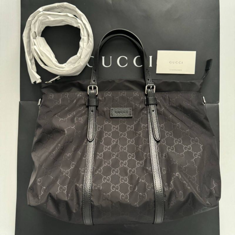 🖤กระเป๋าสะพาย 🖤New Gucci Nylon tote Bag สีดำ ใช้ได้ชาย/หญิง มีซิปมีสายสะพาย
