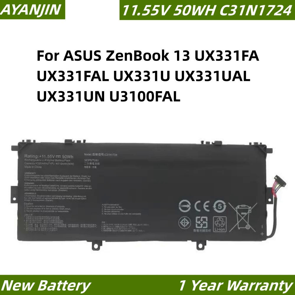 C31N1724 11.55V 50WH แบตเตอรี่แล็ปท็อปสำหรับ ASUS ZenBook 13 UX331FA UX331FAL UX331U U3100FAL