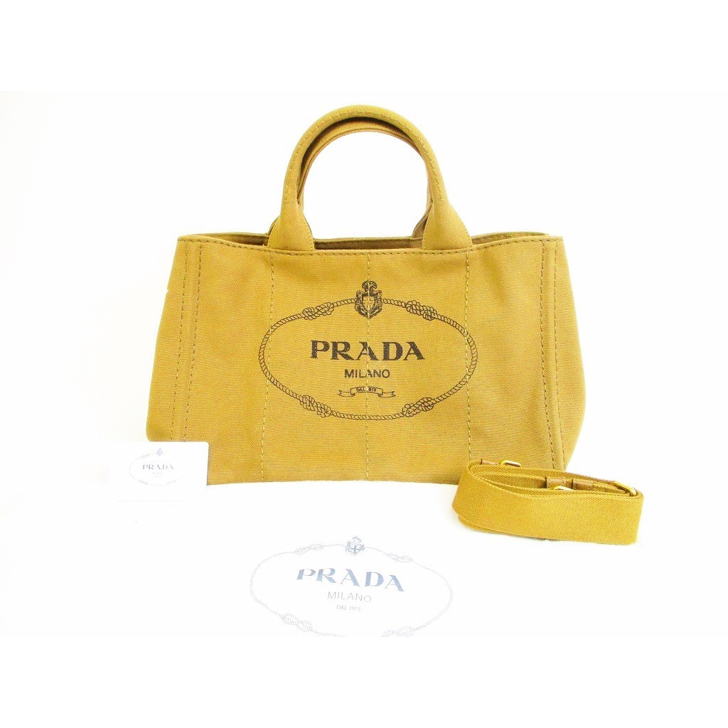 Authentic Pre-owned PRADA Denim Canvas Brown Hand Bag Purse Canapa w/Strap #5993