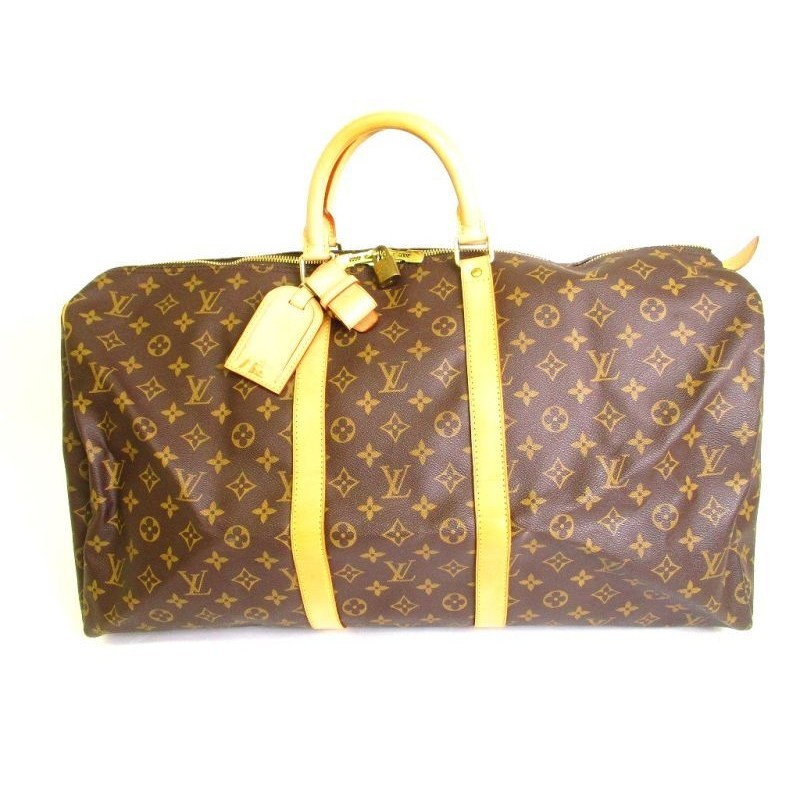 Authentic LOUIS VUITTON Monogram Brown Leather Duffle Bag Boston Bag Keepall 55 #9547  Pre-owned