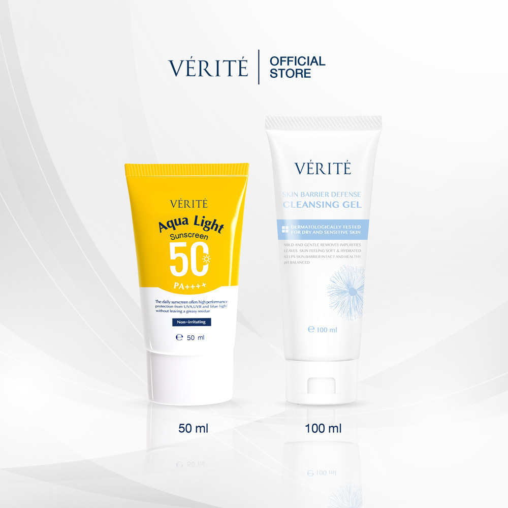 Verite Aqua Light Sunscreen + Skin Barrier Cleansing gel กันแดดครีเอเตอร์ &amp; เจลล้างหน้า