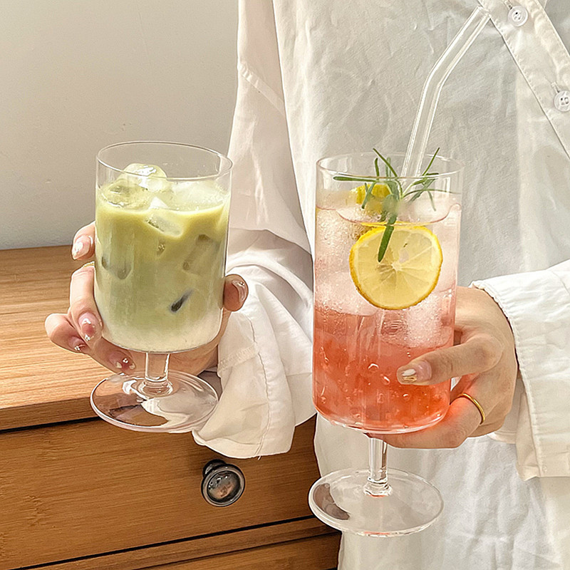 Summer Monsoon High Foot Juice Cup Glass Cup Coffee Shop Milk Tea Cool Drinks Cup Cocktail Beverage 