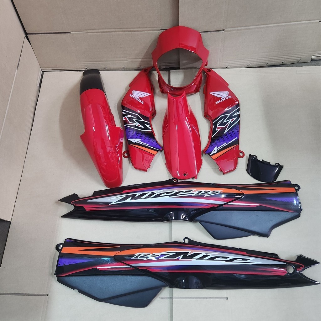 ชุดสี ไนท์ nice 110 u box สีแดงดำ พร้อมติดลาย nice125 สีแดง ยกชุด8ชิ้น