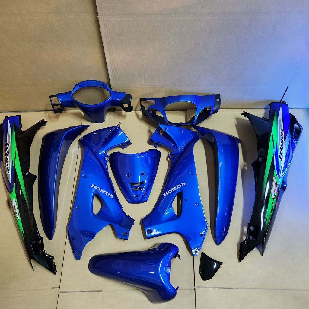 ชุดสี wave125s ไมดิจิตรอน กุญแจกลม สีน้ำเงินดำ พร้อมติดลาย 2003 เฟรมรถ เวฟ125s ยกชุด11ชิ้น