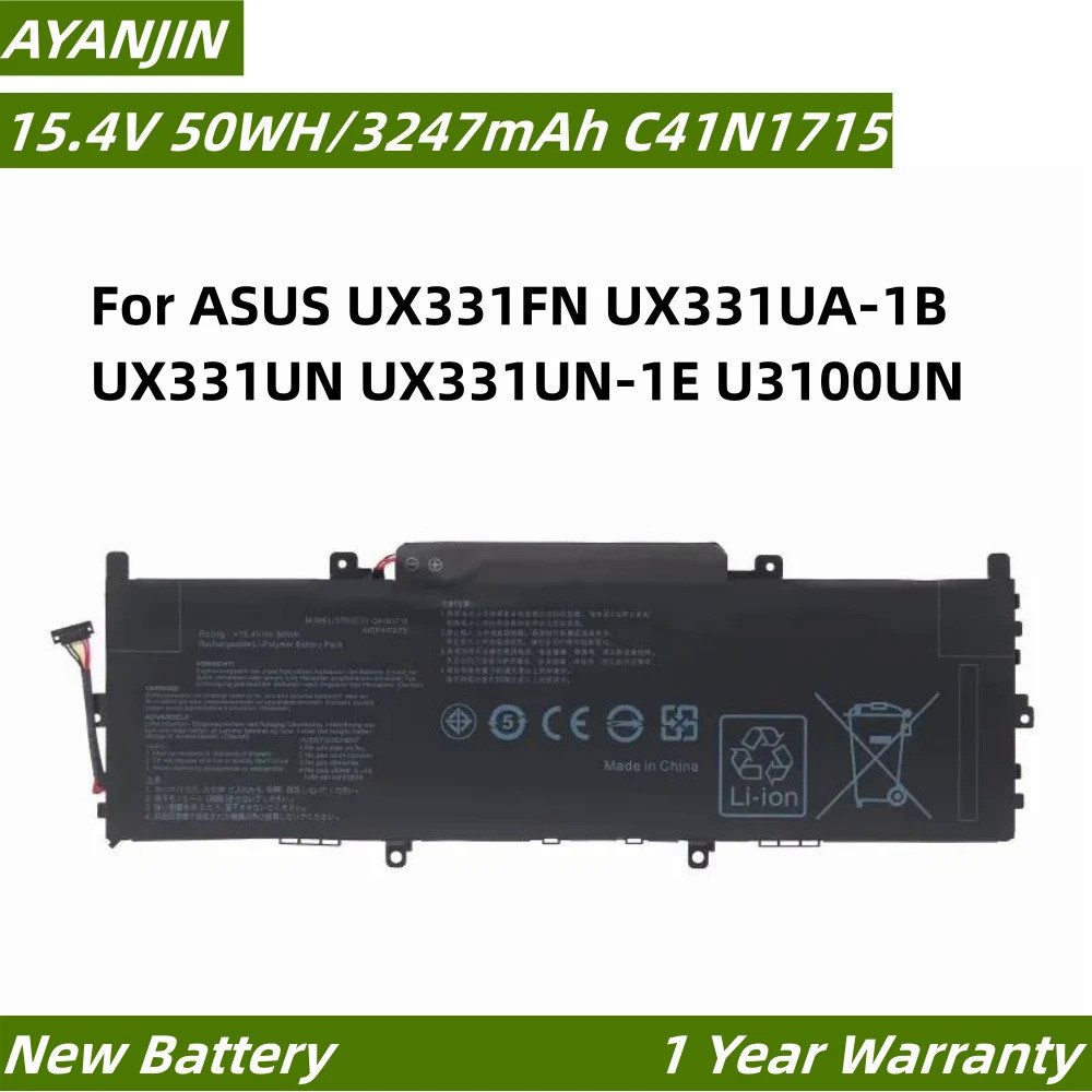 C41N1715 15.4V 50WH แบตเตอรี่แล็ปท็อปสำหรับ ASUS UX331FN UX331UA-1B UX331UN 0B200-02760000