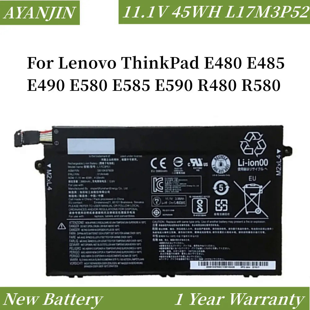 L17M3P52 45WH Laptop Battery for Lenovo ThinkPad E480 E485 E490 E580 E585 E590 R480 R580 L17C3P51 L1