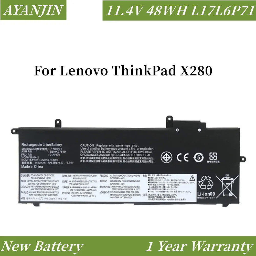 L17L6P71 11.4V 48WH Battery for Lenovo ThinkPad X280 L17M6P71 L17C6P71 01AV470 01AV471 01AV472 SB10K