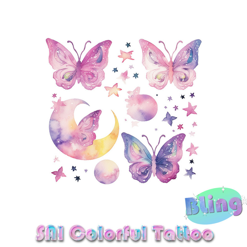 แทททู SAI COLORFUL TATTOO Bling Bling 12CM×12CM แทททูรอยสักกันน้ำ รอยสักชั่วคราว รอยสัก ดวงจันทร์ ดาว แขน ข้อมือ ข้อเท้า กระดูกไหปลาร้า ผีเสื้อ น่ารัก เด็กสาว เจ้าหญิง โรแมนติก เซ็กซี่ เทพธิดา 1025