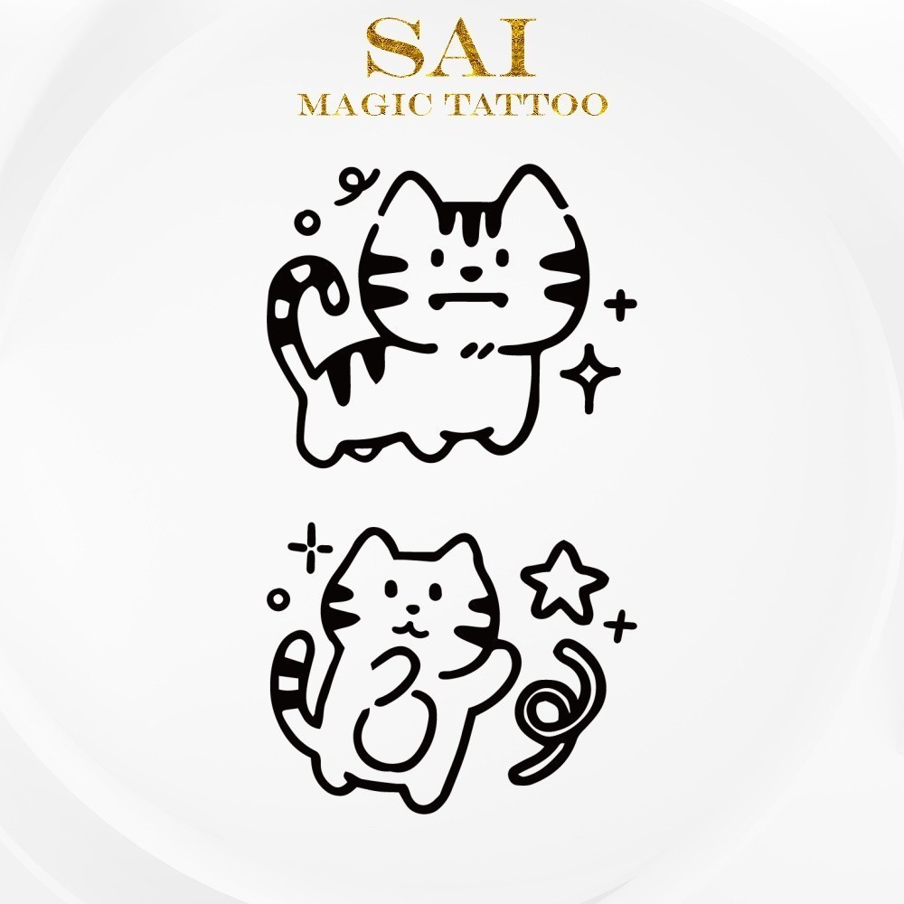 แทททู SAI MAGIC TATTOO 10CM×06CM รอยสักอยู่ได้นาน 2 สัปดาห์ รอยสักมายากล แทททูรอยสักกันน้ำ รอยสักชั่วคราว รอยสัก สักแขน สักข้อมือ,น่ารัก มินิมอลลิสต์,แมว 499