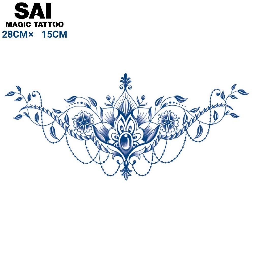 แทททู SAI MAGIC TATTOO 28CM×15CM รอยสักอยู่ได้นาน 2 สัปดาห์ รอยสักมายากล แทททูรอยสักกันน้ำ รอยสักชั่วคราว รอยสัก สักหน้าอก รอยสักที่หน้าอก ลายสักหลัง สักเอว,ดอกไม้ อัญมณี มงกุฎ 016