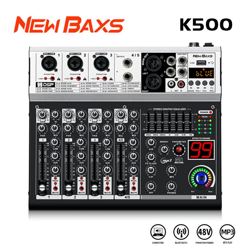 NEW BAXS 5 ช่องโทนเสียง K500 รองรับ 99DSP Effect มาพร้อมกับ Equalizer รองรับ Bluetooth / USB / MP3