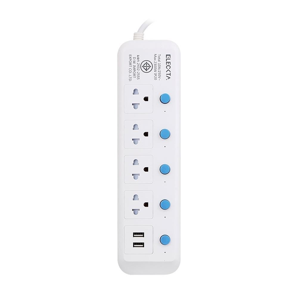 ELECKTA รางปลั๊กไฟ 4 ช่อง 5 สวิตช์ 2 USB 815UELEK 3 ม. จัดส่งโดย HomePro