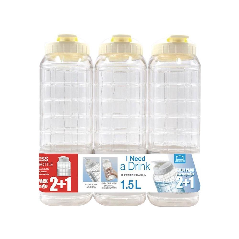 ขวดน้ำพลาสติก PET LOCKNLOCK 1.5 ลิตร แพ็ก 3 ขวด สีขาว